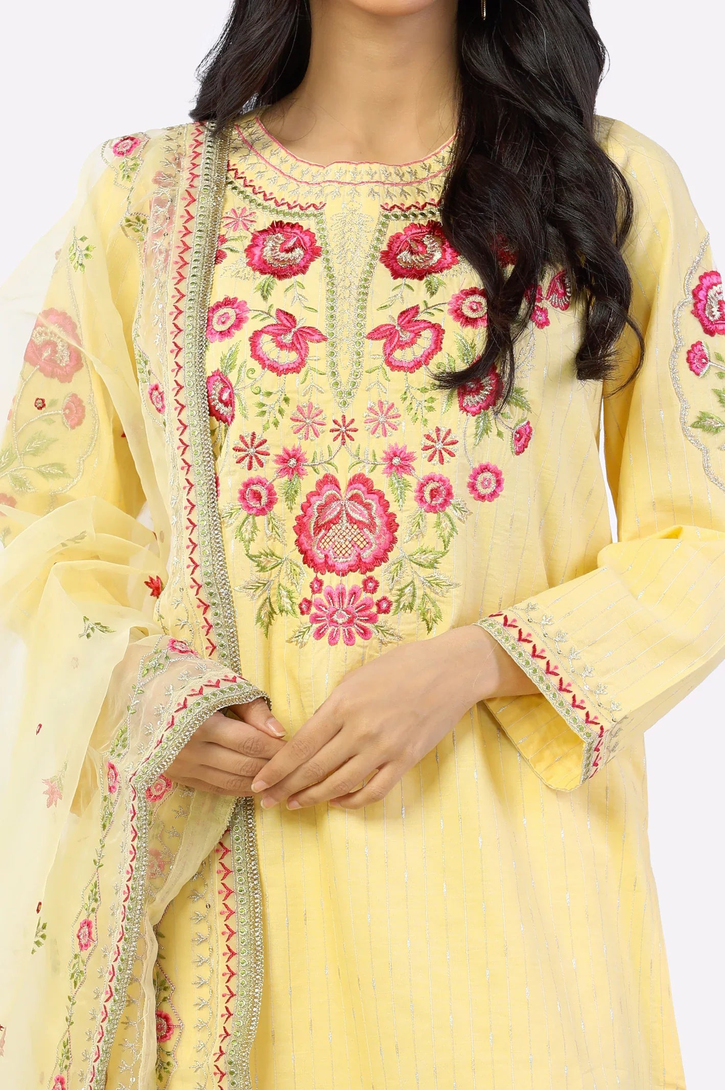 Yellow Embroidered 3PC From Sohaye By Diners