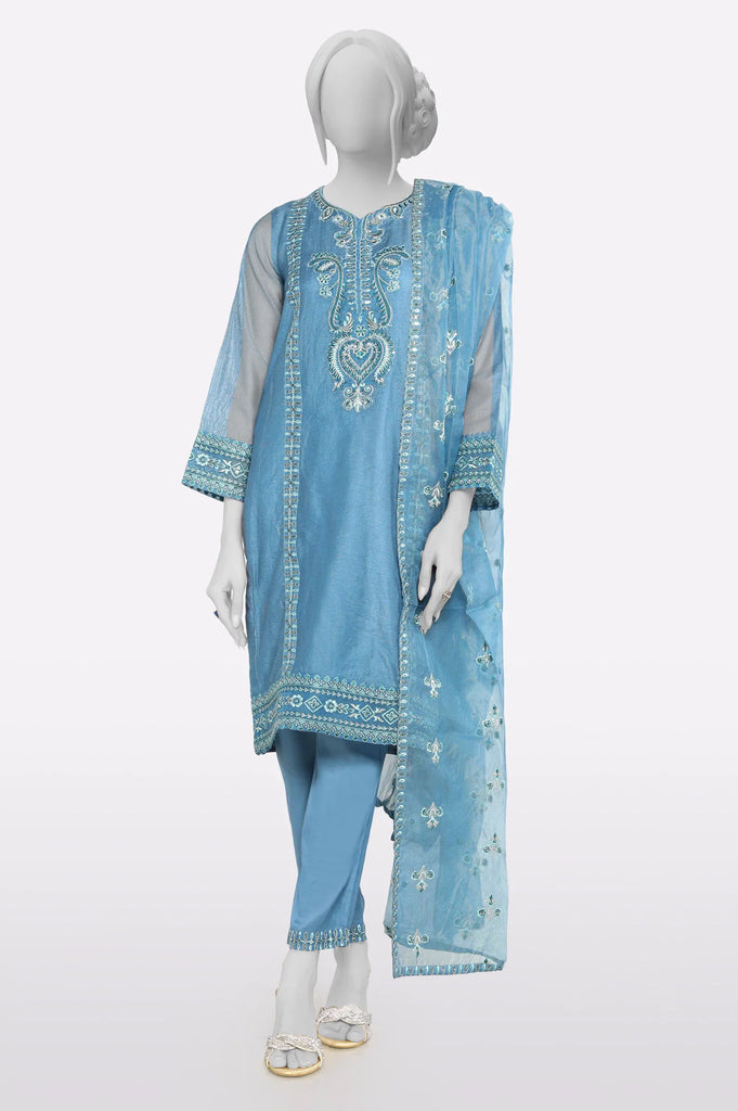 Blue Embroidered 3PC