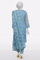 Blue Embroidered 3PC