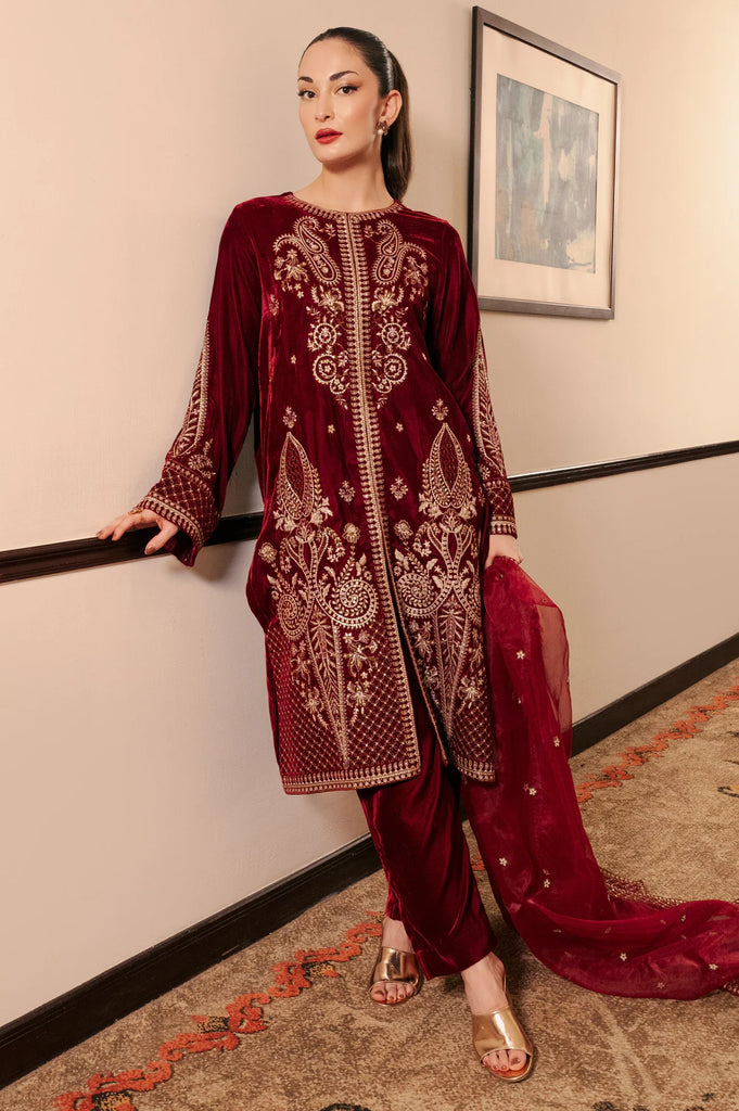 Maroon Embroidered 3PC