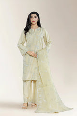 Embroidered Cotton Silk Beige 3PC