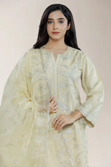 Embroidered Cotton Silk Beige 3PC