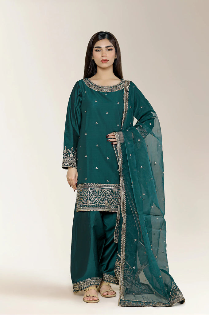 Embroidered Cotton Green 3PC