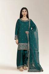 Embroidered Cotton Green 3PC