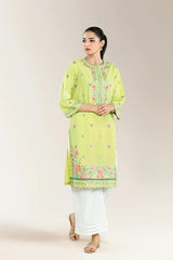 Dyed Embroidered Cambric Parrot Green Shirt