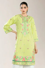 Dyed Embroidered Cambric Parrot Green Shirt