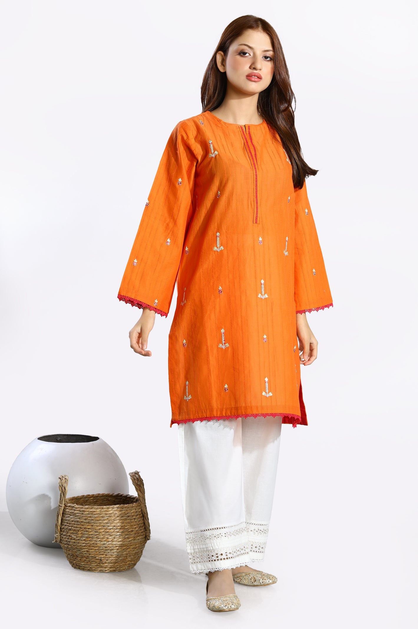 Orange Dobby Kurti - Diners