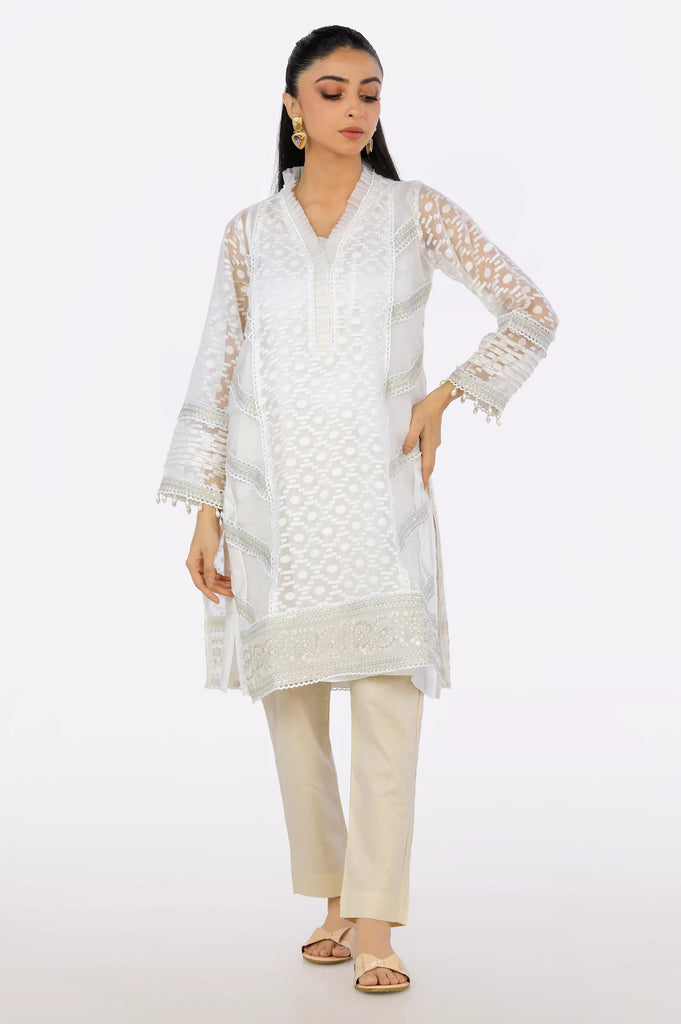 White Organza Net Kurti