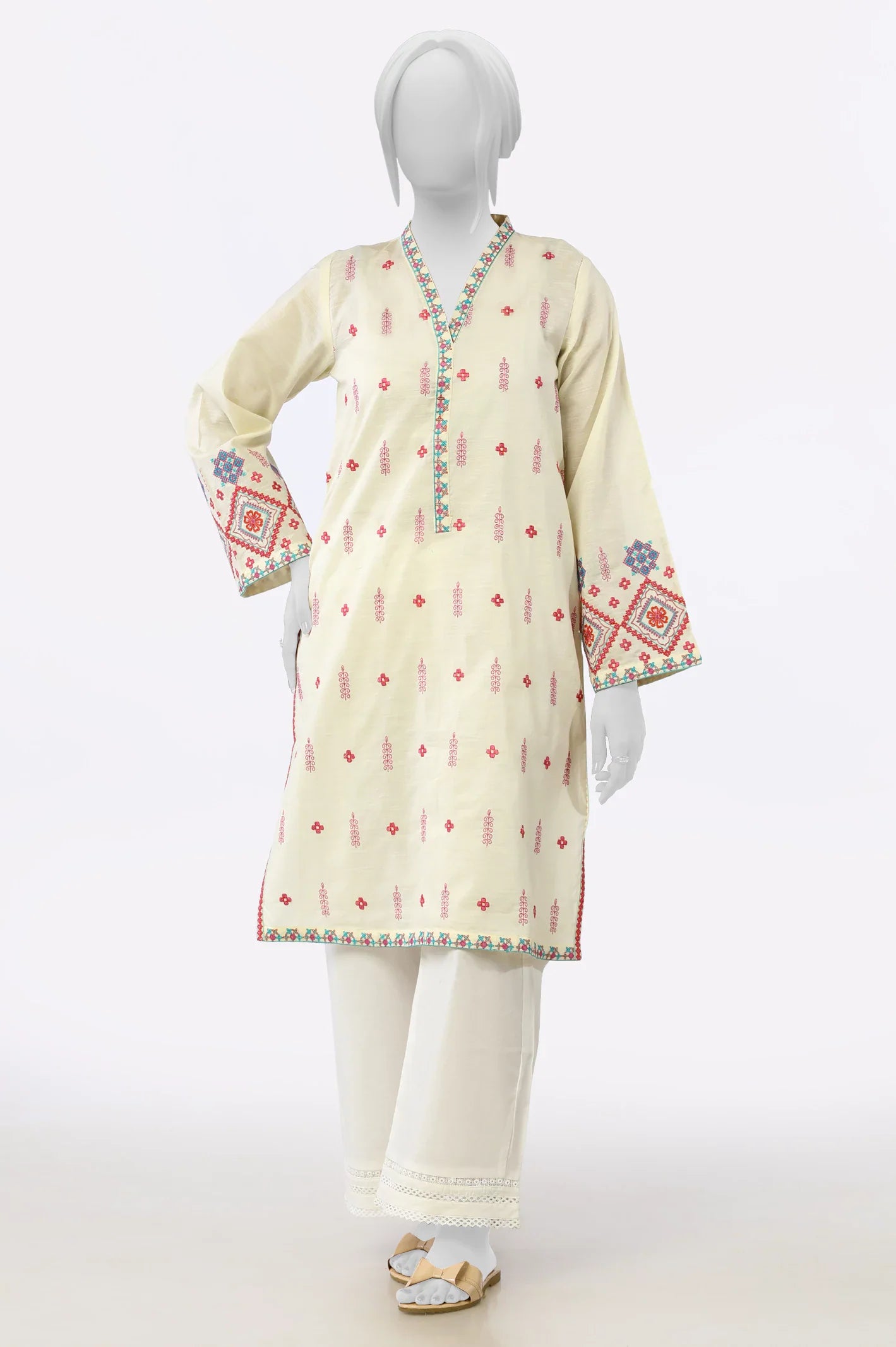 Cream Embroidered Kurti From Sohaye By Diners