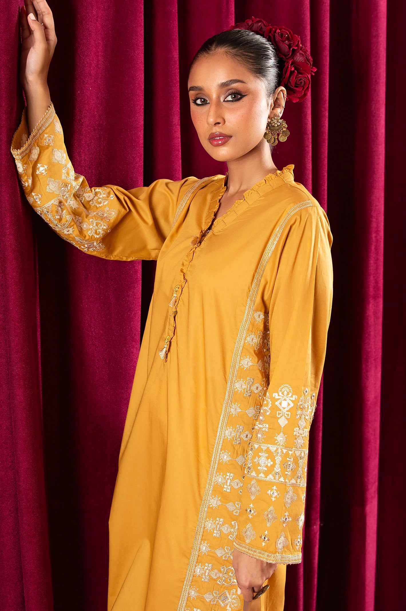 Cambric Embroidered Kurti - Diners