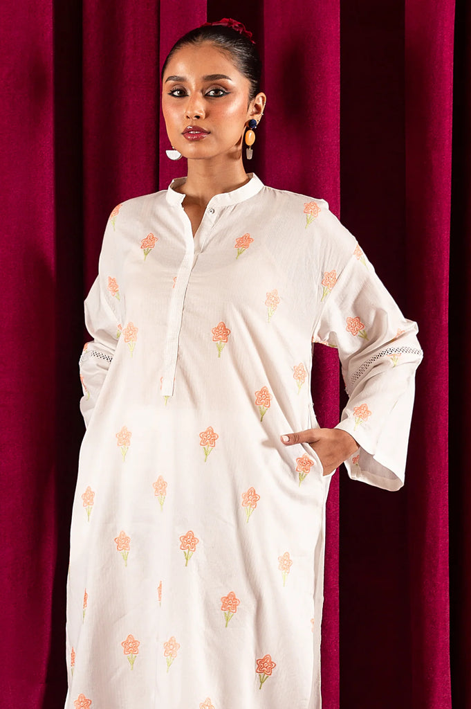 Dobby Embroidered Kurti - Diners