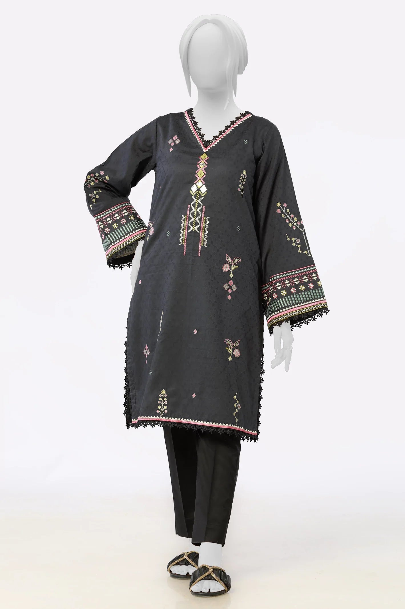 Black Embroidered Kurti From Sohaye By Diners