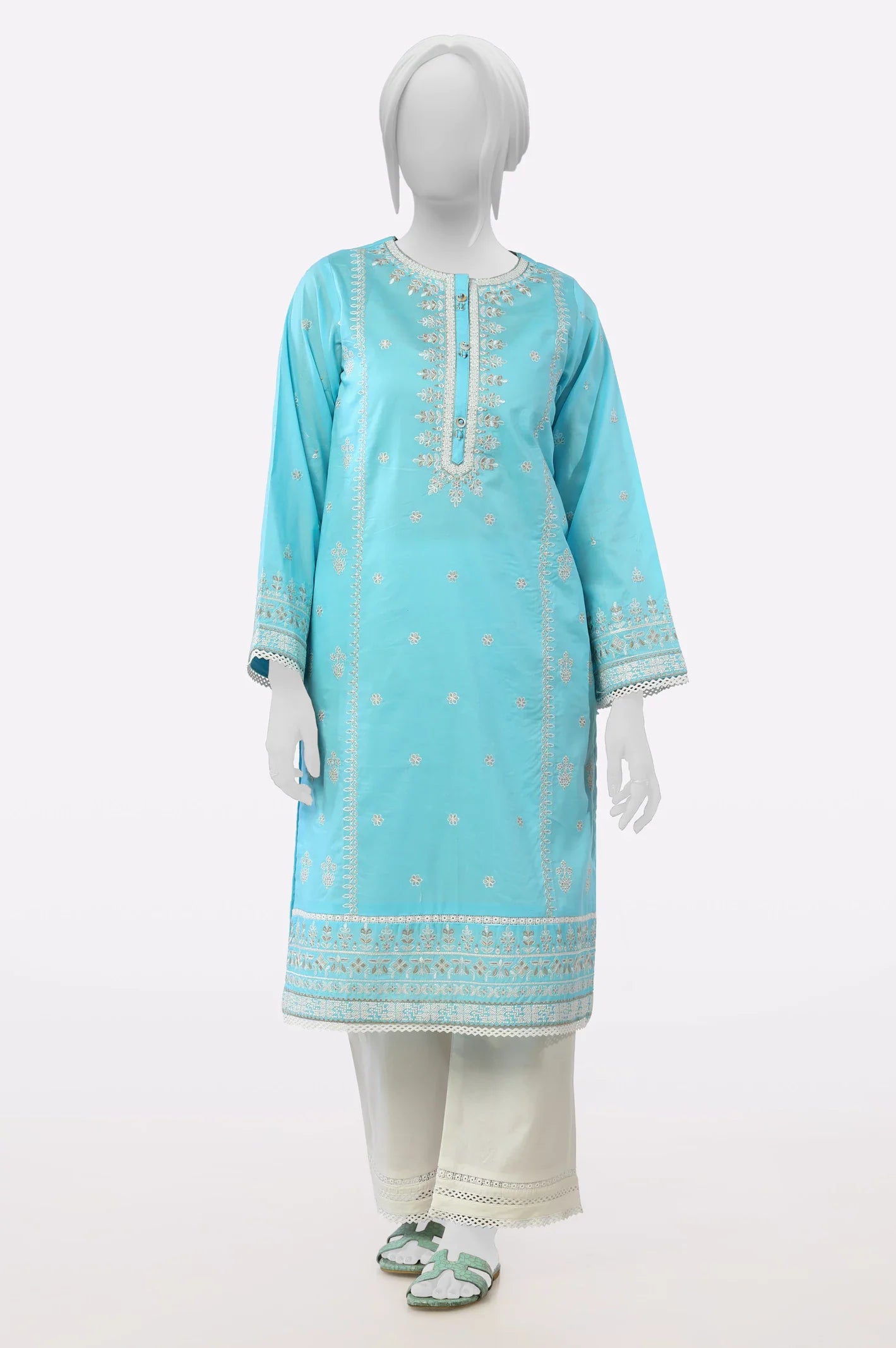 Sky Blue Embroidered Kurti From Sohaye By Diners