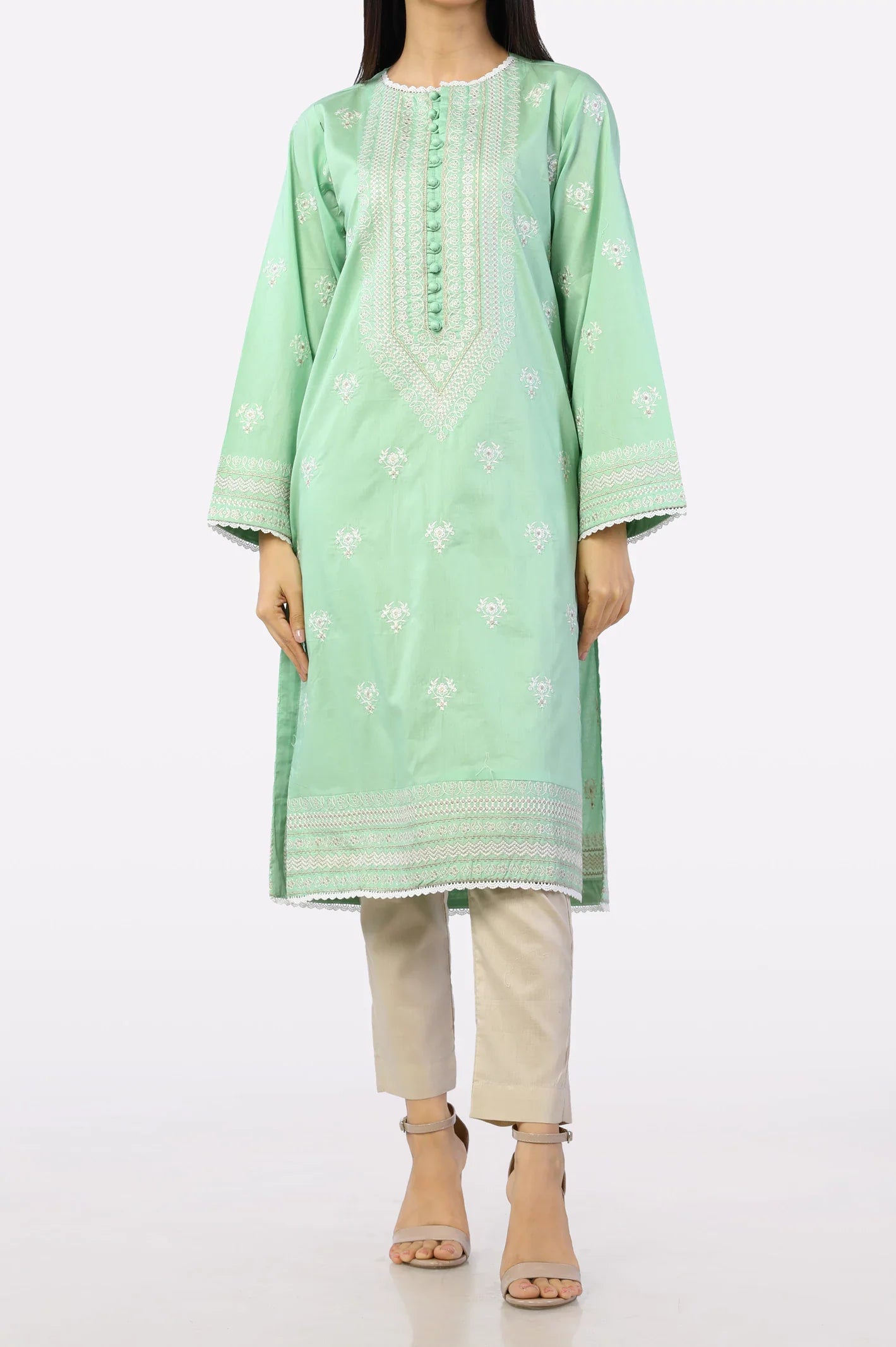 Light Green Embroidered Kurti From Sohaye By Diners