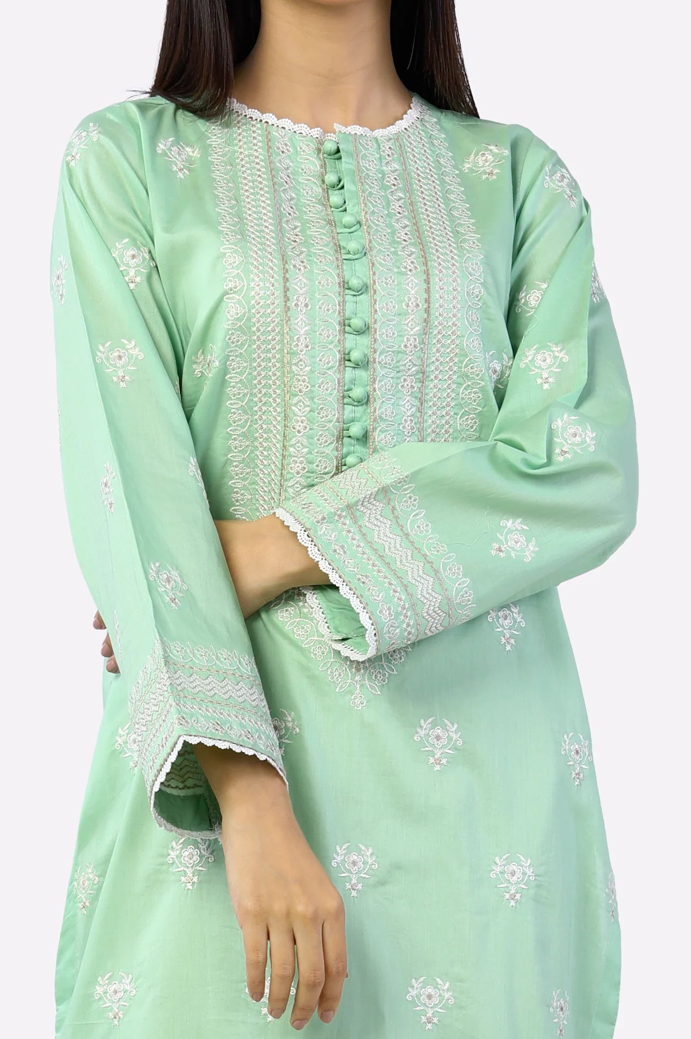 Light Green Embroidered Kurti From Sohaye By Diners