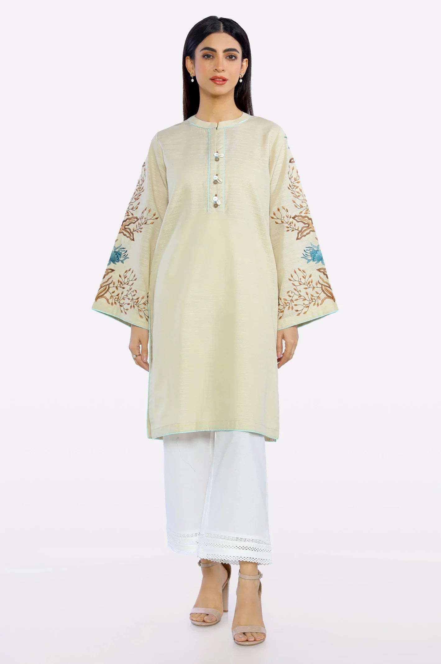 Ivory Embroidered Kurti From Sohaye By Diners