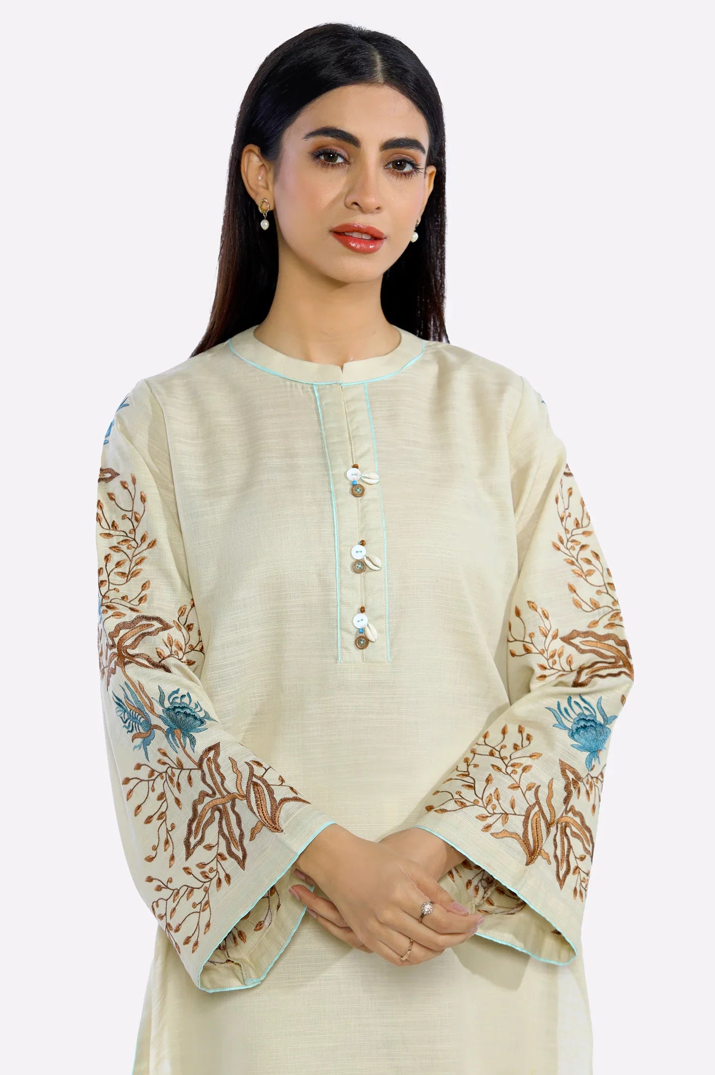 Ivory Embroidered Kurti From Sohaye By Diners