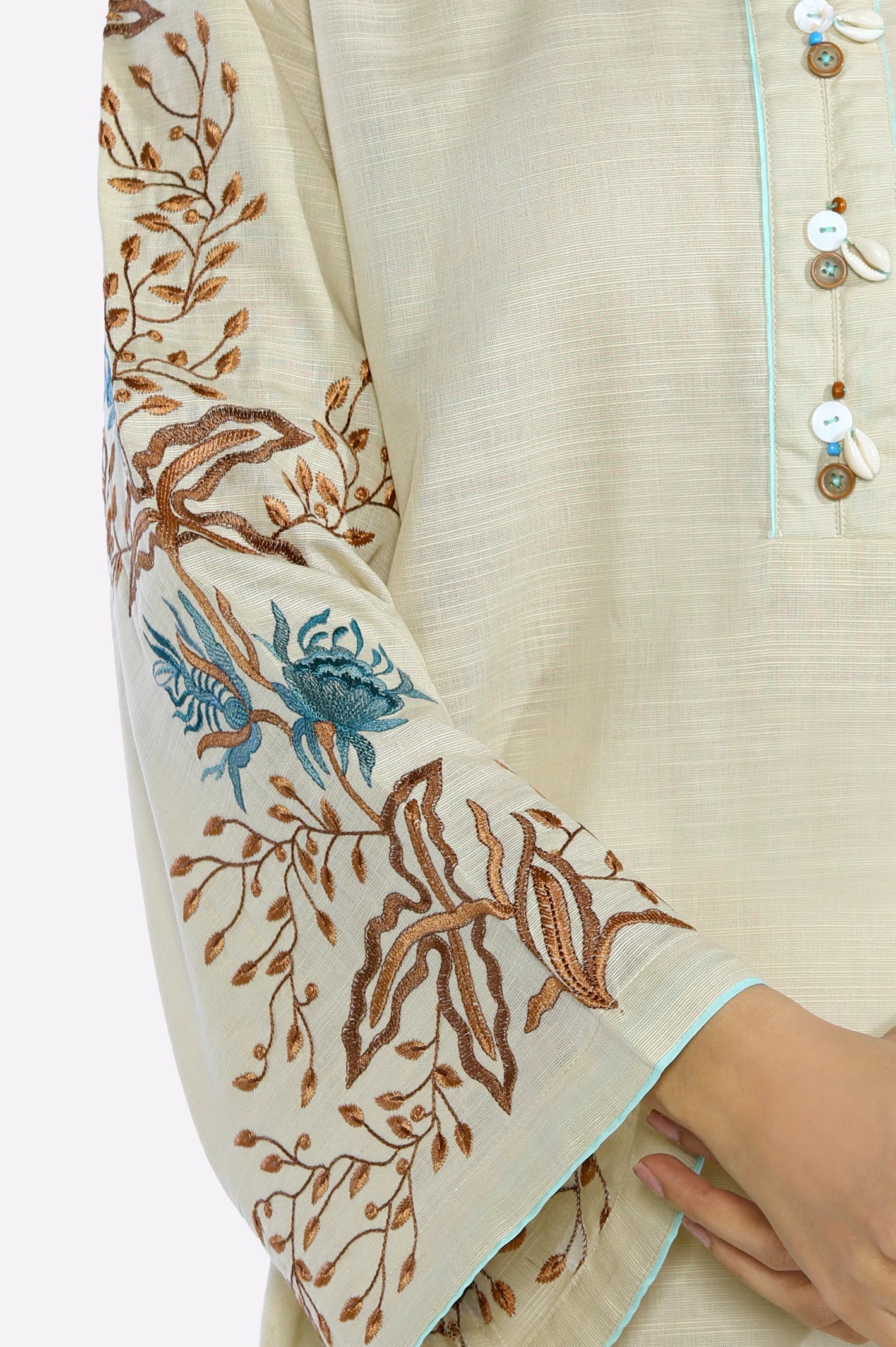 Ivory Embroidered Kurti From Sohaye By Diners