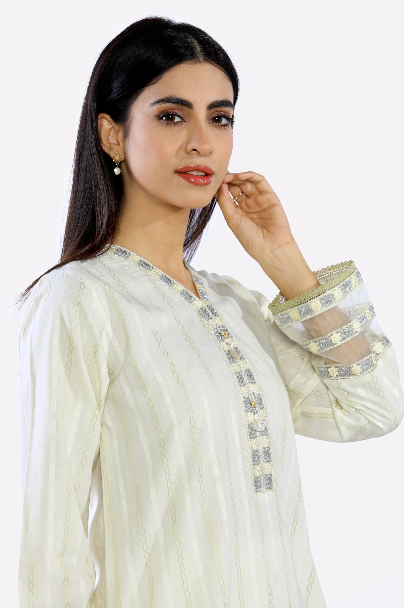 Ready To Wear Embroidered Cream Kurti By Sohaye