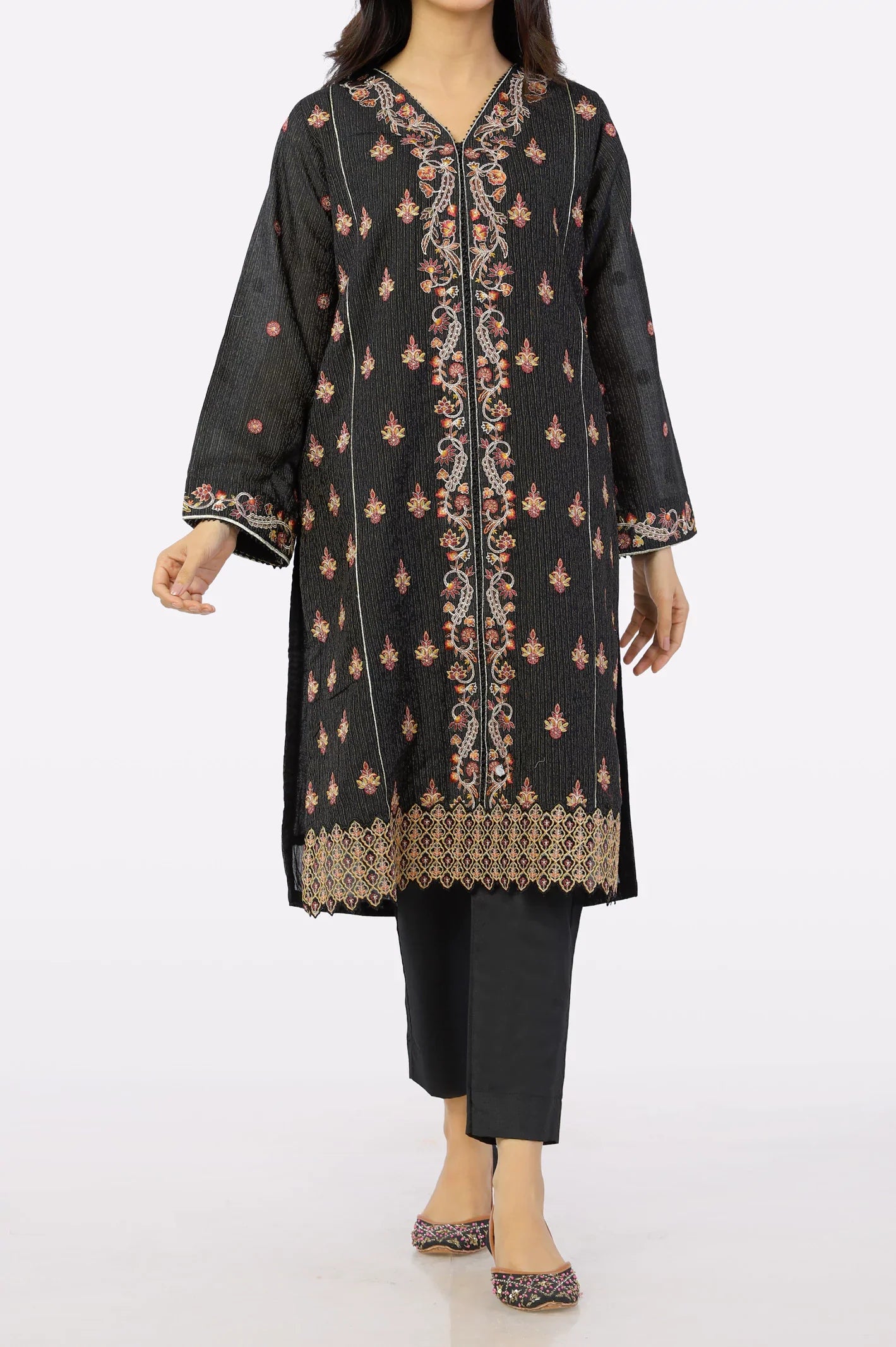 Black Embroidered Kurti From Sohaye By Diners