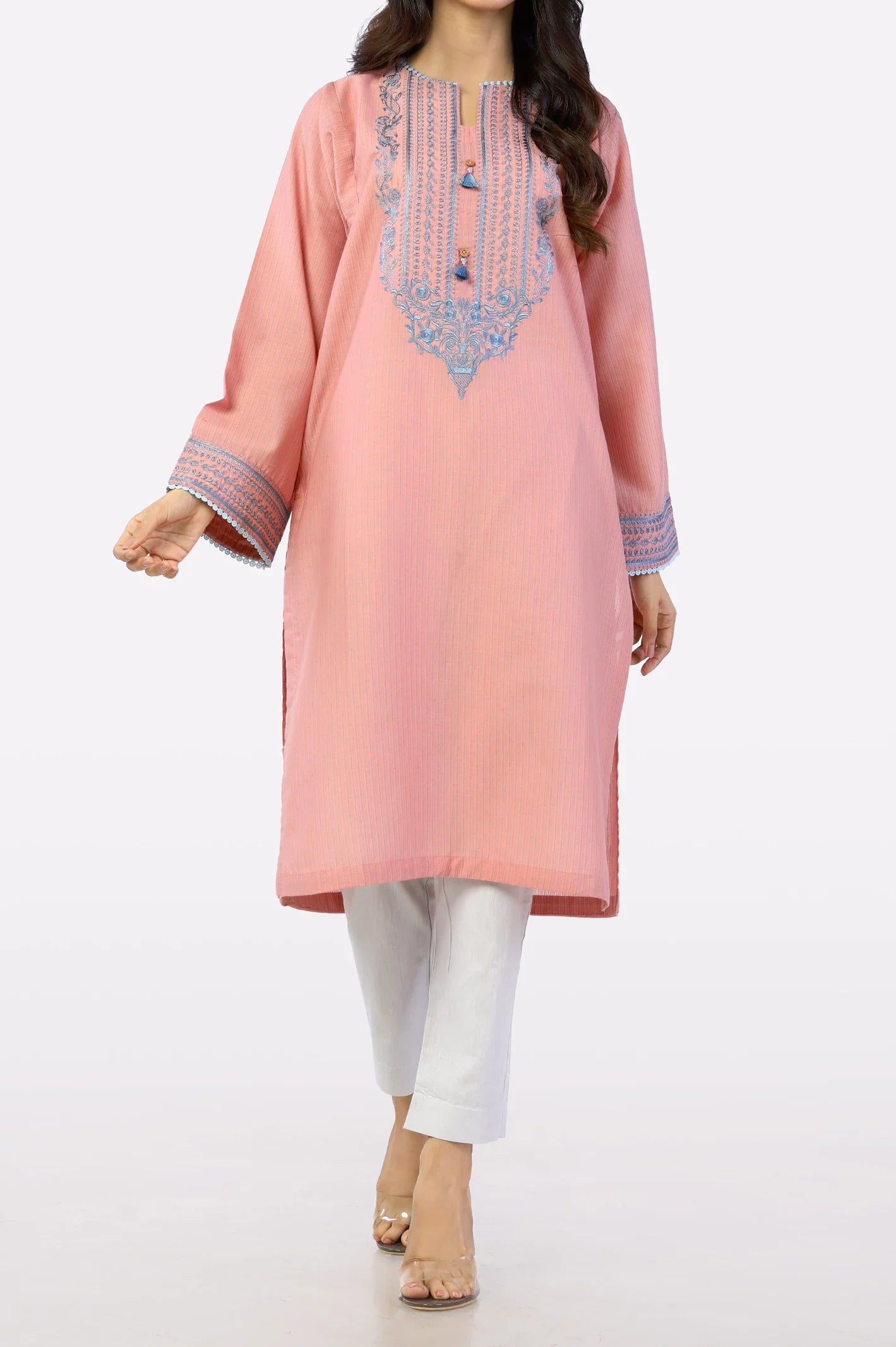 Peach Embroidered Kurti From Sohaye By Diners