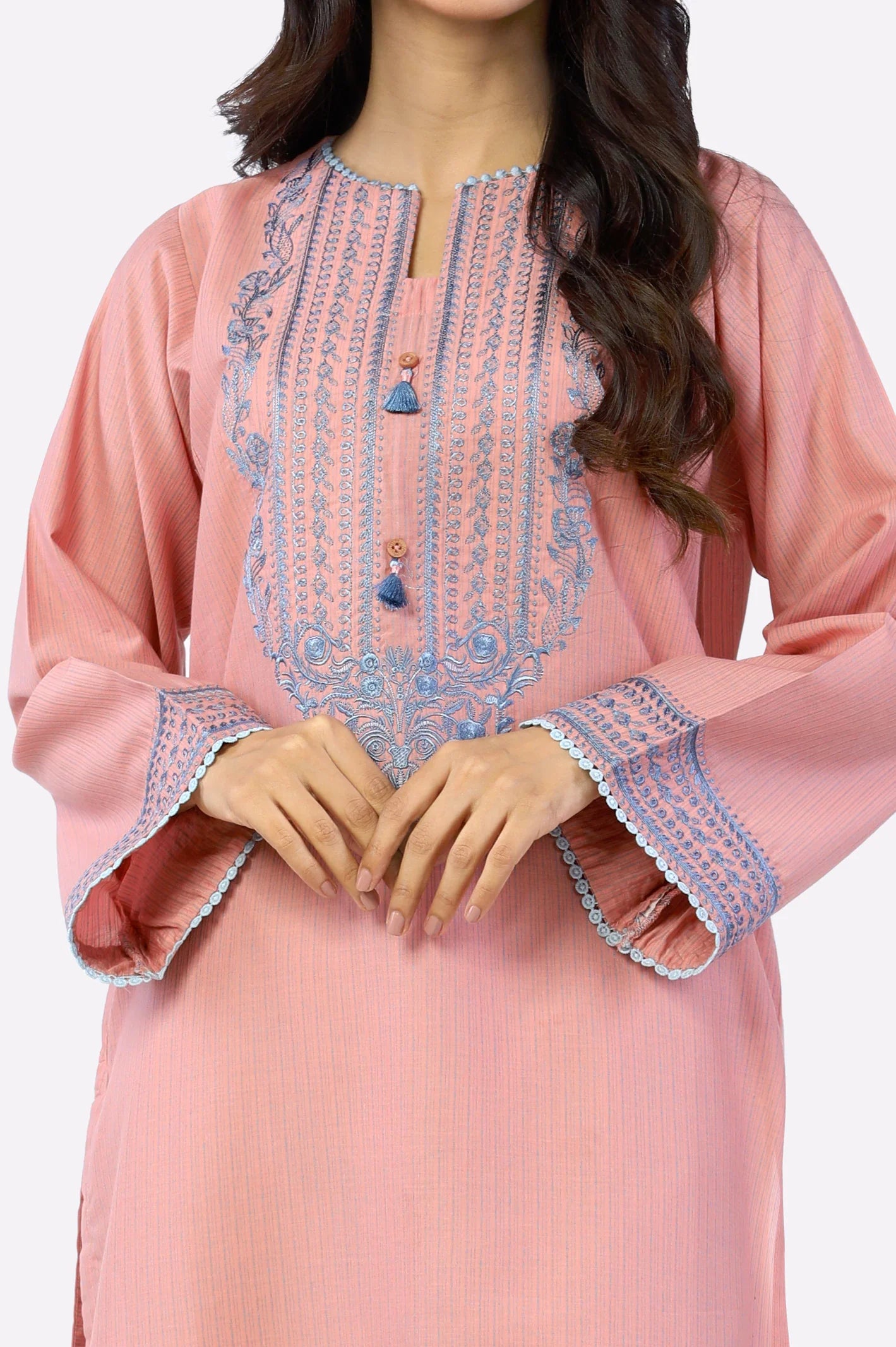 Peach Embroidered Kurti From Sohaye By Diners