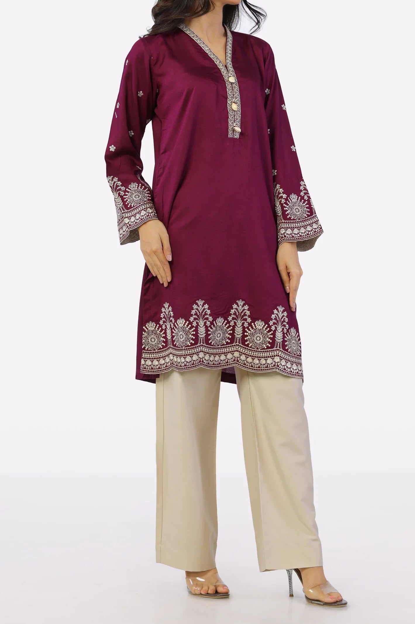 Magenta Embroidered Kurti From Sohaye By Diners