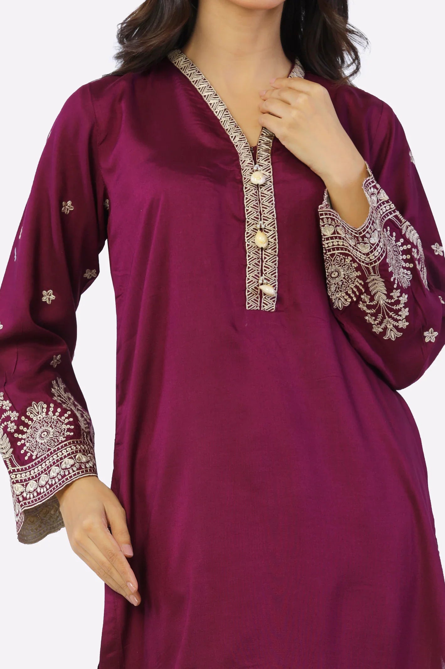 Magenta Embroidered Kurti From Sohaye By Diners