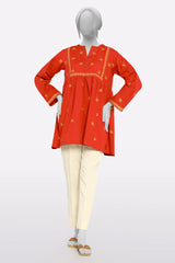 Red Embroidered Fusion Kurti