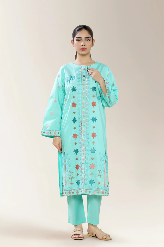 Embroidered Cambric Turquoise 2PC