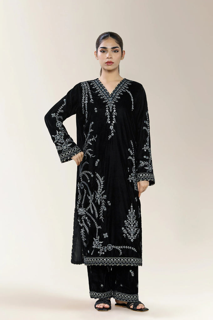 Embroidered Velvet Black 2PC