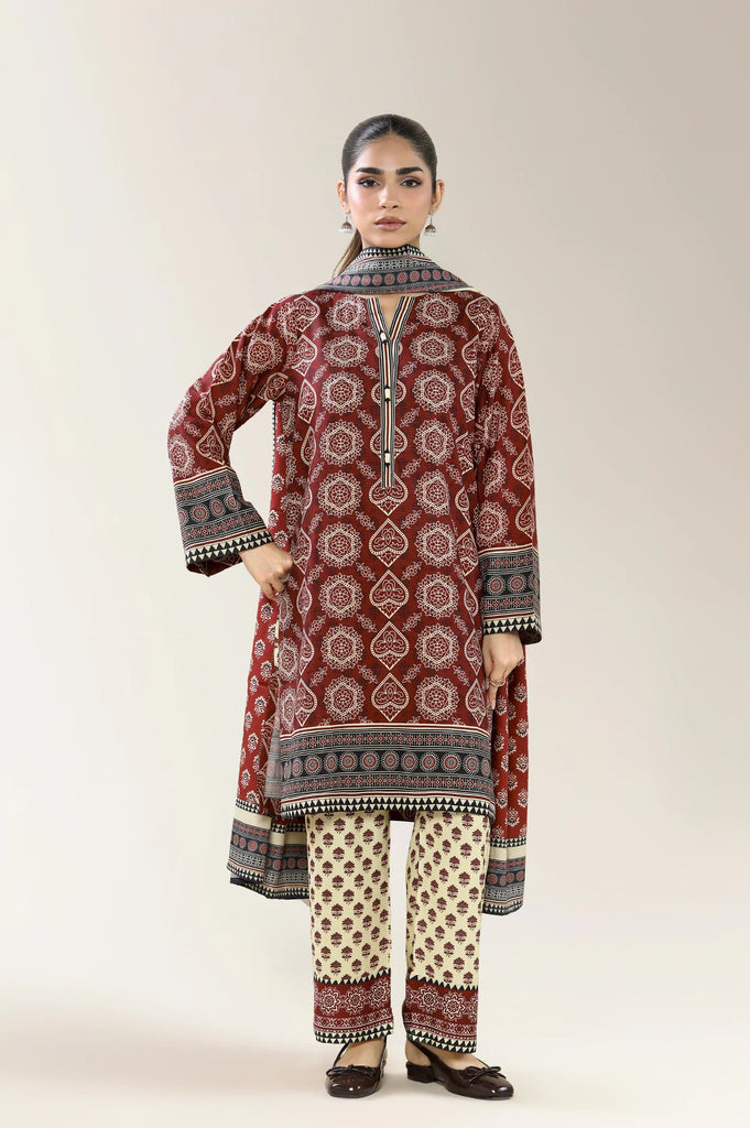 Printed Staple+Viscose-Maroon 3PC