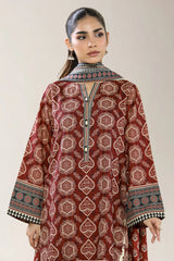 Printed Staple+Viscose-Maroon 3PC