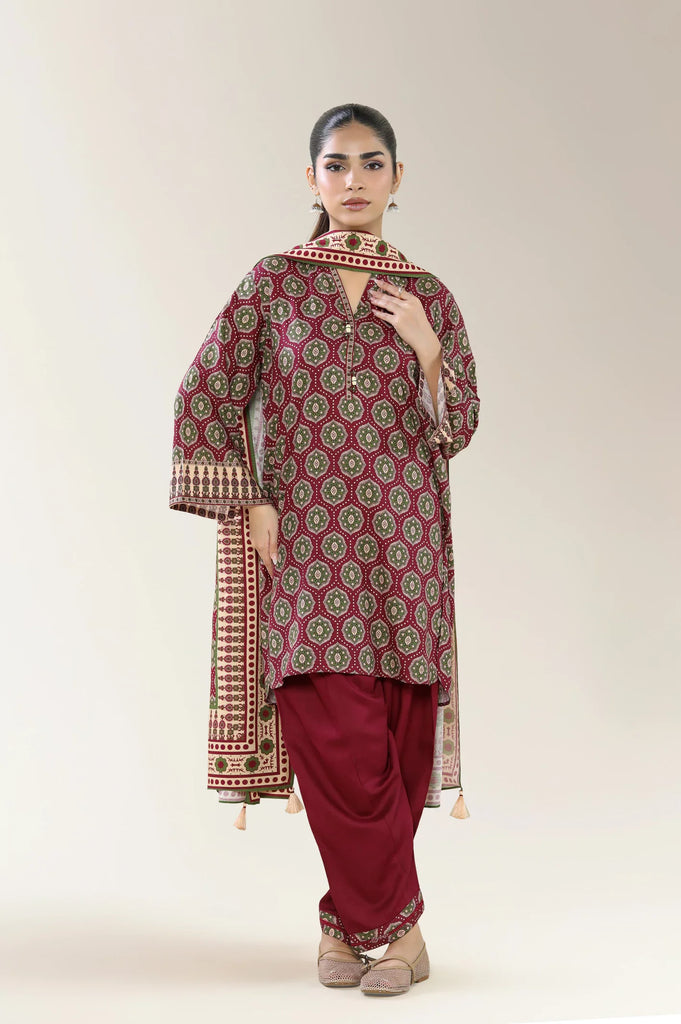 Printed Staple+Viscose-Red 3PC