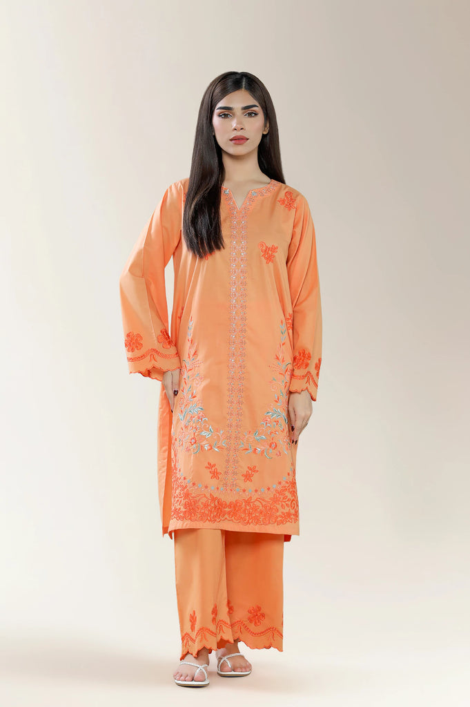 Embroidered Cambric Orange 2PC