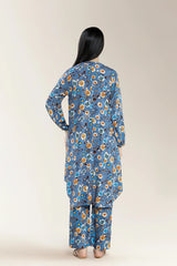 Basic Printed Viscose Linen Blue 2Pc