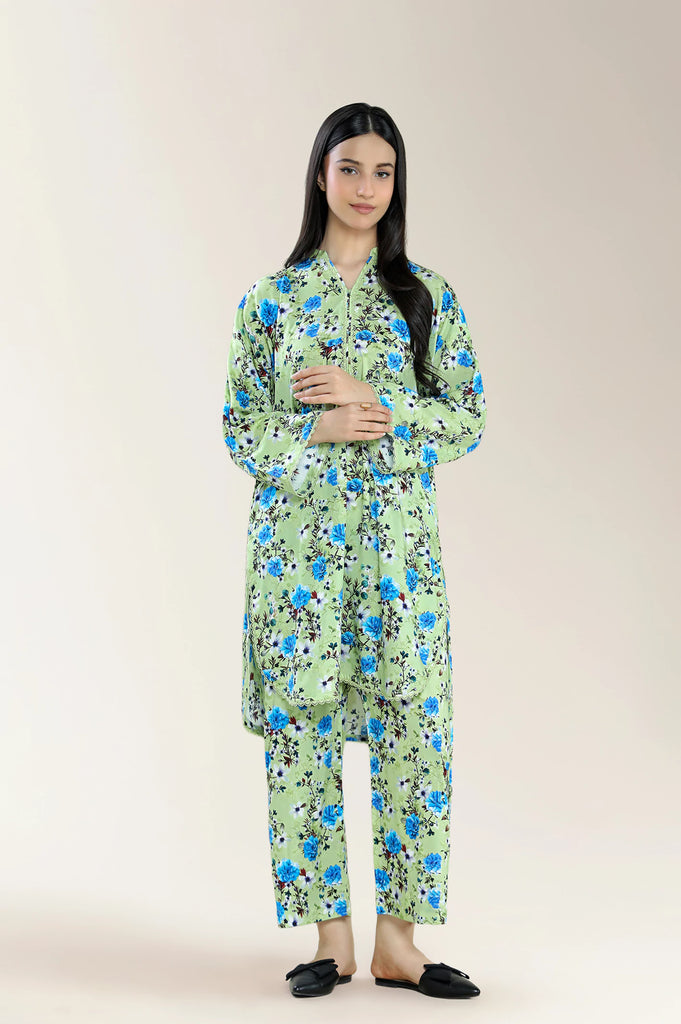 Basic Printed Viscose Linen Mint 2Pc
