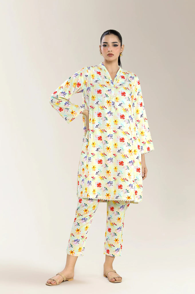 Basic Printed Viscose Linen Light Beige 2Pc