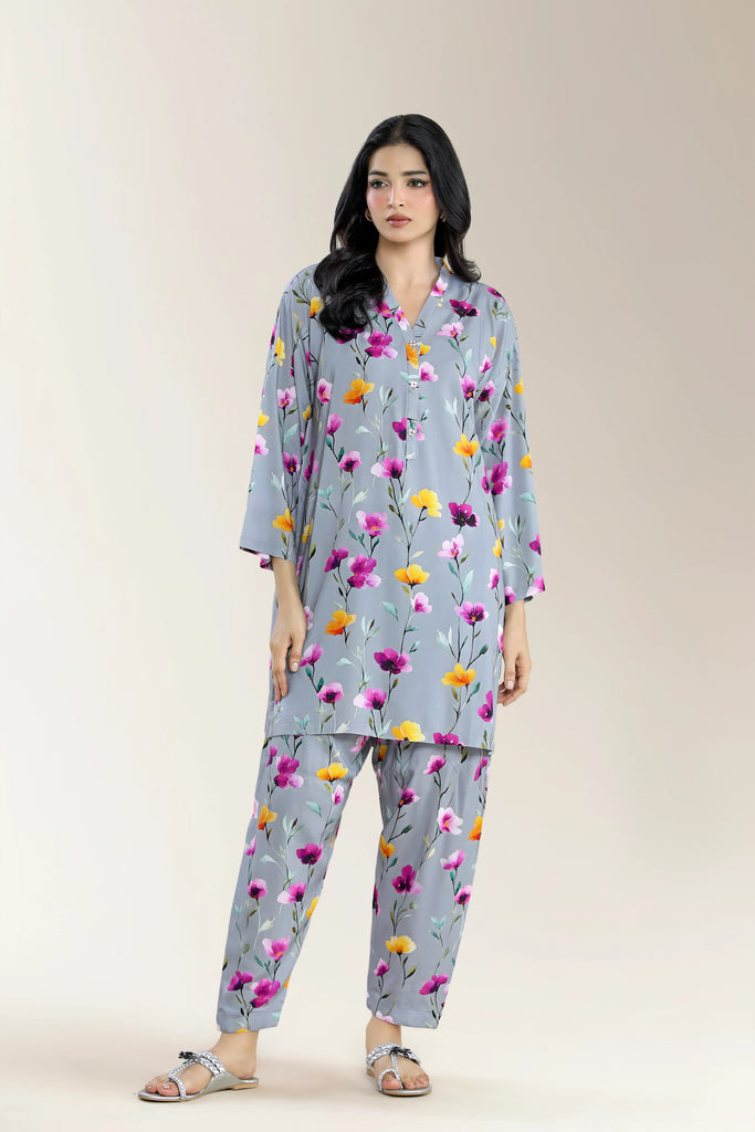 Printed Viscose Linen Grey 2Pc