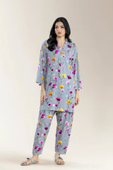 Printed Viscose Linen Grey 2Pc