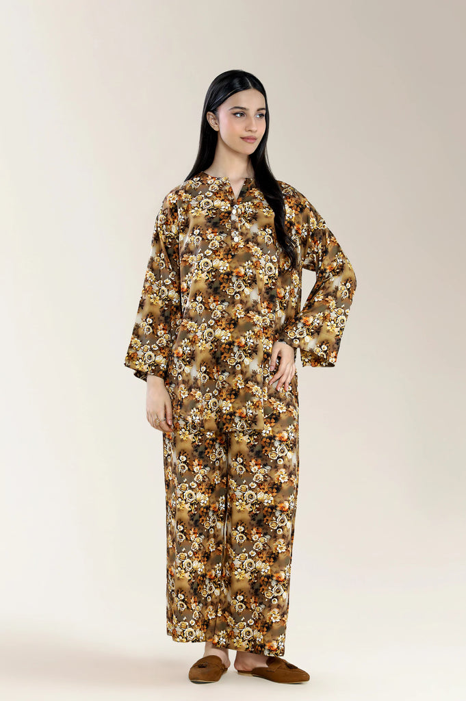 Basic Printed Viscose Linen Light Brown 2Pc
