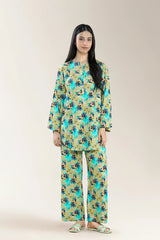 Basic Printed Viscose Linen Olive Green 2Pc