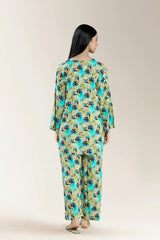 Basic Printed Viscose Linen Olive Green 2Pc