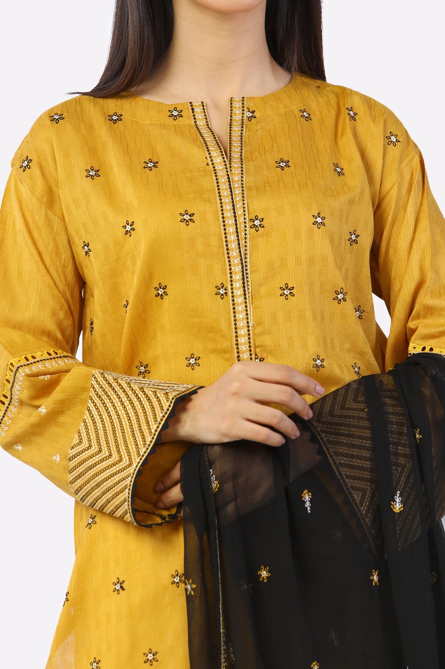 Mustard Embroidered Kurti With Dupatta From Sohaye By Diners