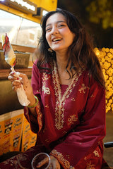 Embroidered Raw Silk Red 2PC