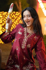 Embroidered Raw Silk Red 2PC