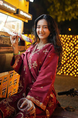 Embroidered Raw Silk Red 2PC