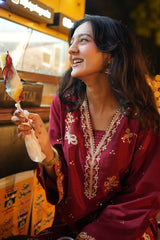 Embroidered Raw Silk Red 2PC