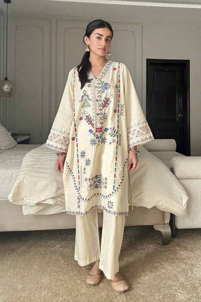 Embroidered Ivory 2PC