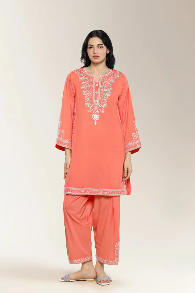 Embroidered Coral 2PC